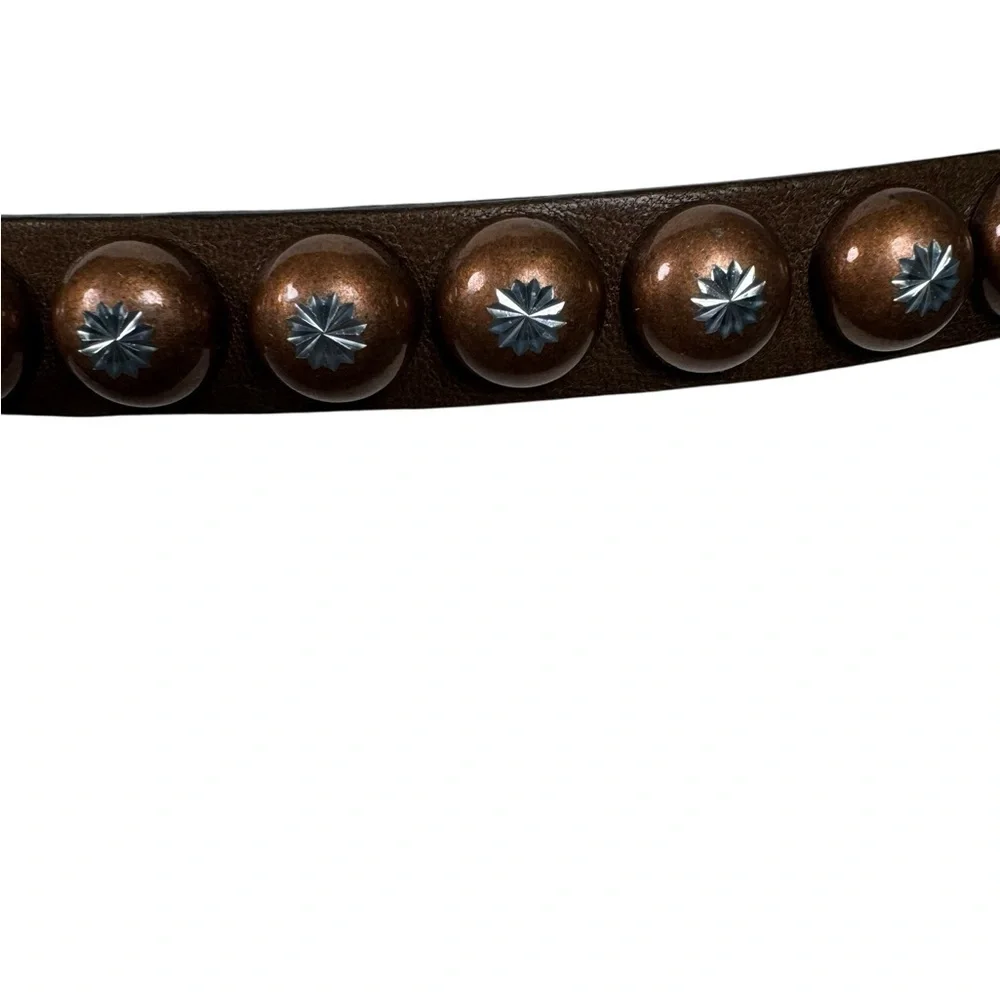Ronald Pineau Paris Leather Studded Belt Brown Brass Made in France Size M
